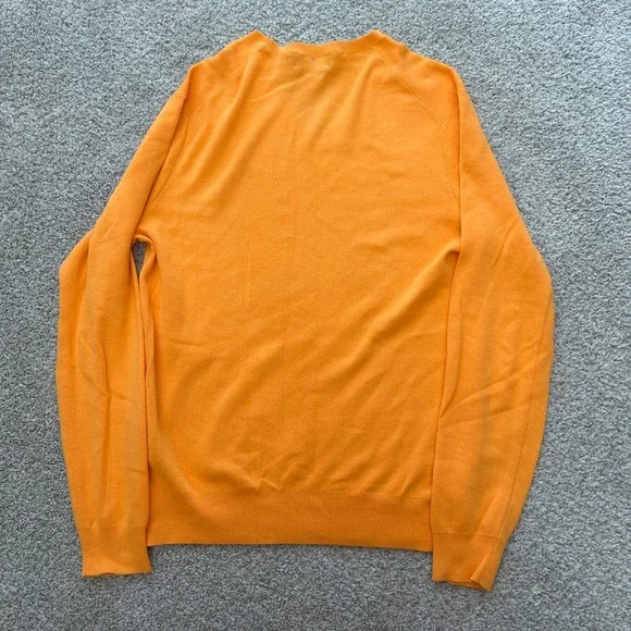 Polo Ralph Lauren V-Neck Sweater Small Orange Pima Cotton Blue Pony Logo - Picture 5 of 7